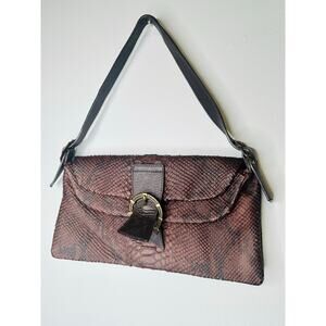 DONALD J PLINER Dark Brown Crocodile Embossed Snap Closure Shoulder Handbag